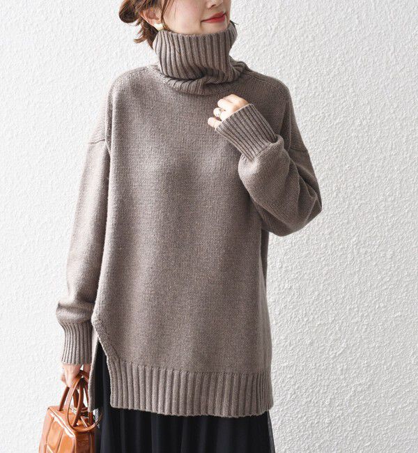 SHIPS for women「〈手洗い可能〉サイド スリット タートル プルオーバー」|ニット・セーター|ブラウン系