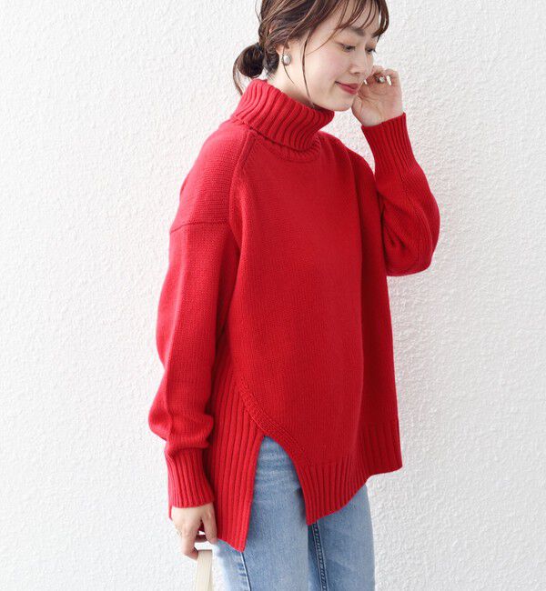 SHIPS for women「〈手洗い可能〉サイド スリット タートル プルオーバー」|ニット・セーター|レッド