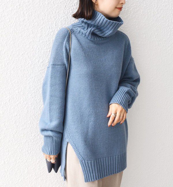 SHIPS for women「〈手洗い可能〉サイド スリット タートル プルオーバー」|ニット・セーター|ブルー