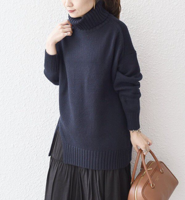 SHIPS for women「〈手洗い可能〉サイド スリット タートル プルオーバー」|ニット・セーター|ネイビー