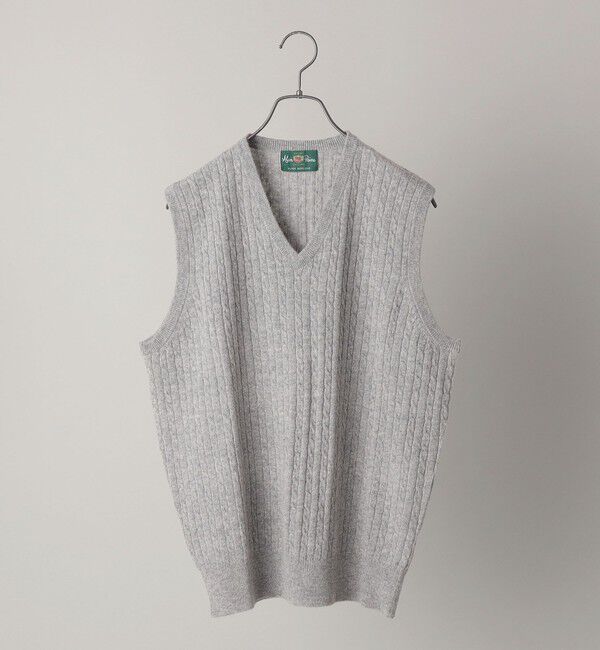 SHIPS「ALAN PAINE: 12ゲージ ジーロンラム ケーブル編み Vネック ニットベスト」|ベスト・ジレ|ライトグレー