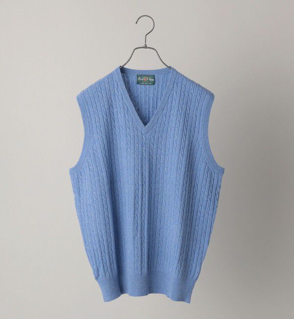 SHIPS「ALAN PAINE: 12ゲージ ジーロンラム ケーブル編み Vネック ニットベスト」|ベスト・ジレ|ライトブルー