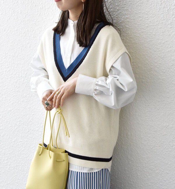 SHIPS any「SHIPS any: バンドカラーシャツ＆ニットベスト セット」|ベスト・ジレ|ホワイト