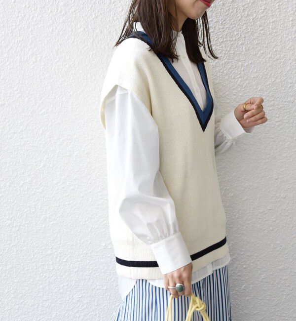SHIPS any「SHIPS any: バンドカラーシャツ＆ニットベスト セット」|ベスト・ジレ|