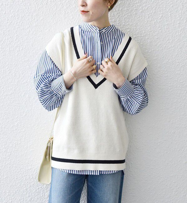 SHIPS any「SHIPS any: バンドカラーシャツ＆ニットベスト セット」|ベスト・ジレ|