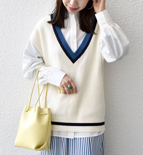 SHIPS any「SHIPS any: バンドカラーシャツ＆ニットベスト セット」|ベスト・ジレ|