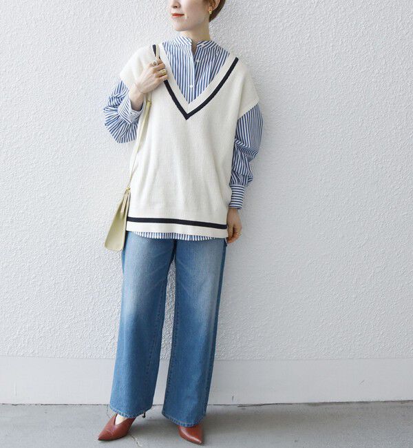 SHIPS any「SHIPS any: バンドカラーシャツ＆ニットベスト セット」|ベスト・ジレ|