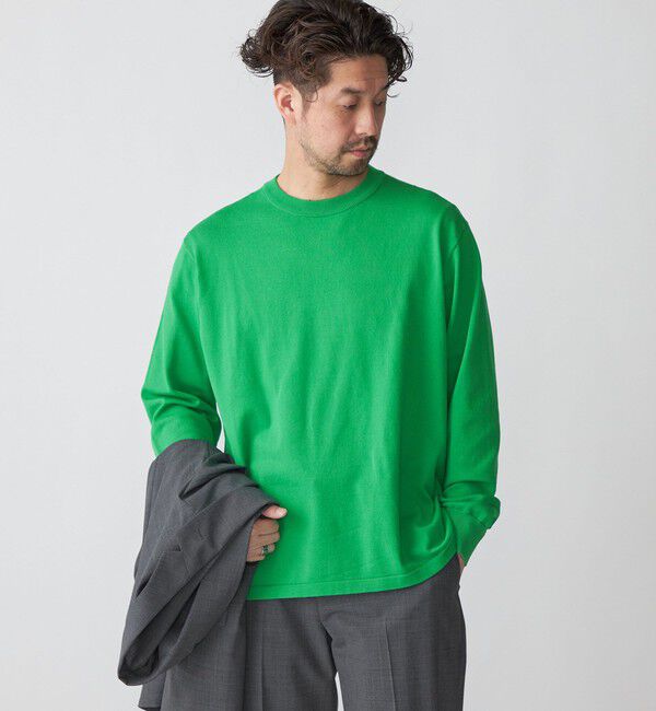 SHIPS「SHIPS:〈洗濯機可能〉TEXBRID(R) クルーネック リネン ニット」|ニット・セーター|グリーン