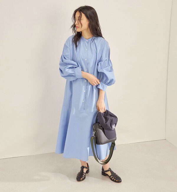 SHIPS for women「〈手洗い可能〉GIZA スーピマ 綿 切り替え バンドカラー ワンピース◇」|ワンピース|