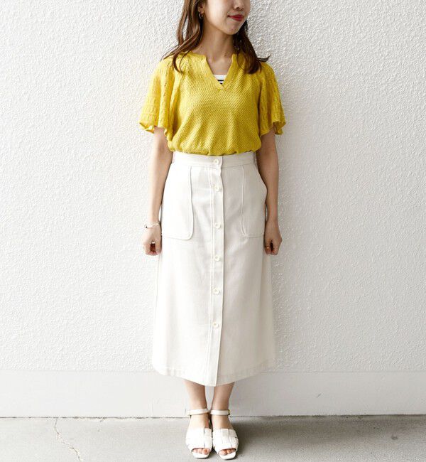 SHIPS any「SHIPS any:〈洗濯機可能〉リサイクル ブレンドリネン ボタン Aライン スカート」|スカート|