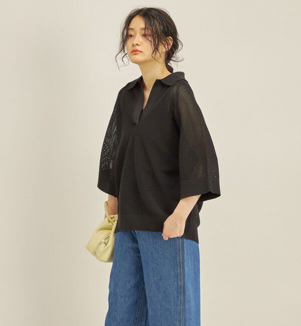 SHIPS for women「〈洗濯機可能〉綿 編地 コンビ メッシュ ポロ◇」|ニット・セーター|