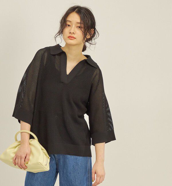 SHIPS for women「〈洗濯機可能〉綿 編地 コンビ メッシュ ポロ◇」|ニット・セーター|