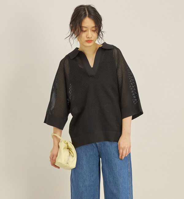 SHIPS for women「〈洗濯機可能〉綿 編地 コンビ メッシュ ポロ◇」|ニット・セーター|