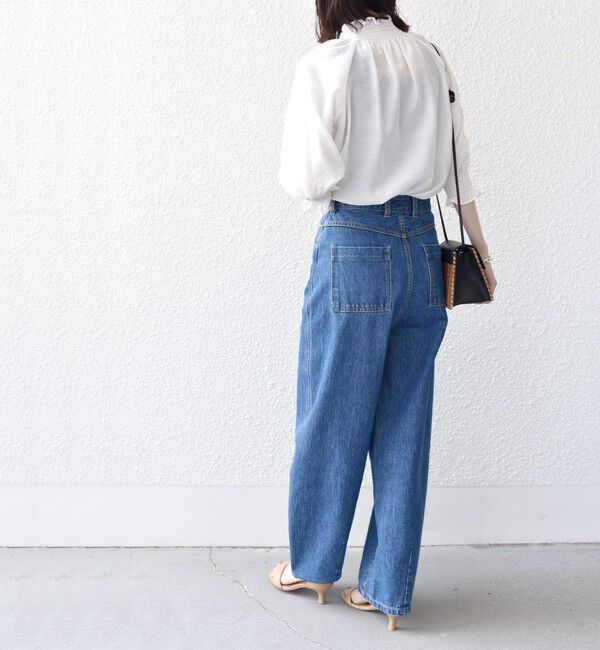 SHIPS for women「〈洗濯機可能〉シアー シャーリング ネック 5分袖 ブラウス」|シャツ・ブラウス|