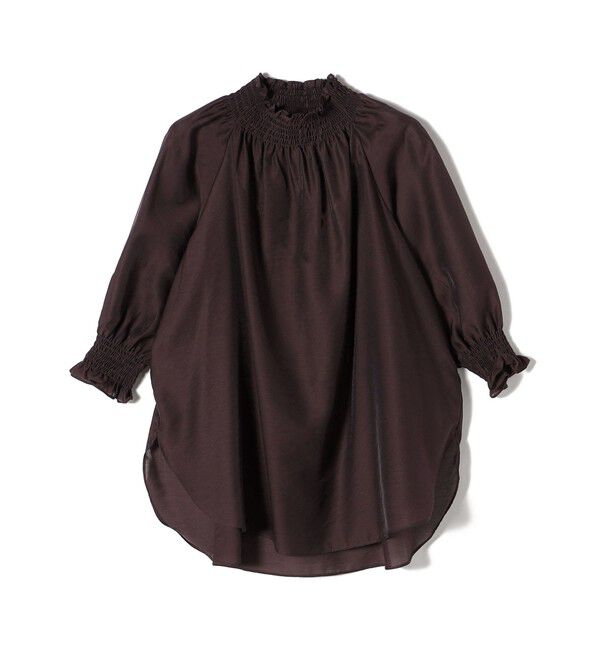 SHIPS for women「〈洗濯機可能〉シアー シャーリング ネック 5分袖 ブラウス」|シャツ・ブラウス|