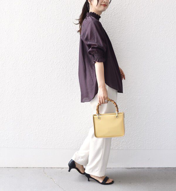 SHIPS for women「〈洗濯機可能〉シアー シャーリング ネック 5分袖 ブラウス」|シャツ・ブラウス|