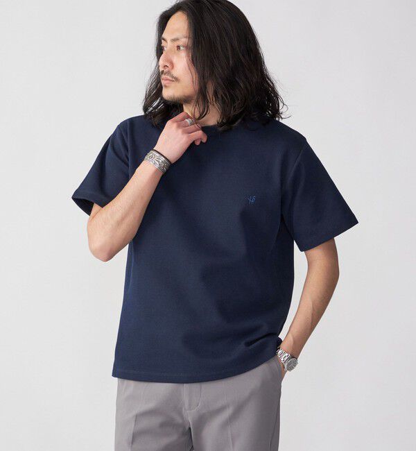 SHIPS「【WEB限定】SHIPS: ワンポイント ロゴ バーズアイ Tシャツ 24SS」|Tシャツ・カットソー|ネイビー