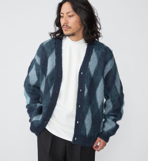 SHIPS「SHIPS: モヘヤ アーガイル Vネック ニット カーディガン」|カーディガン|ネイビー