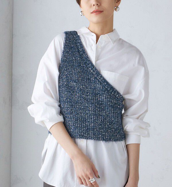SHIPS for women「〈手洗い可能〉カールヤーン スパンコール ワンショルダー 24SS ◇」|ベスト・ジレ|ネイビー