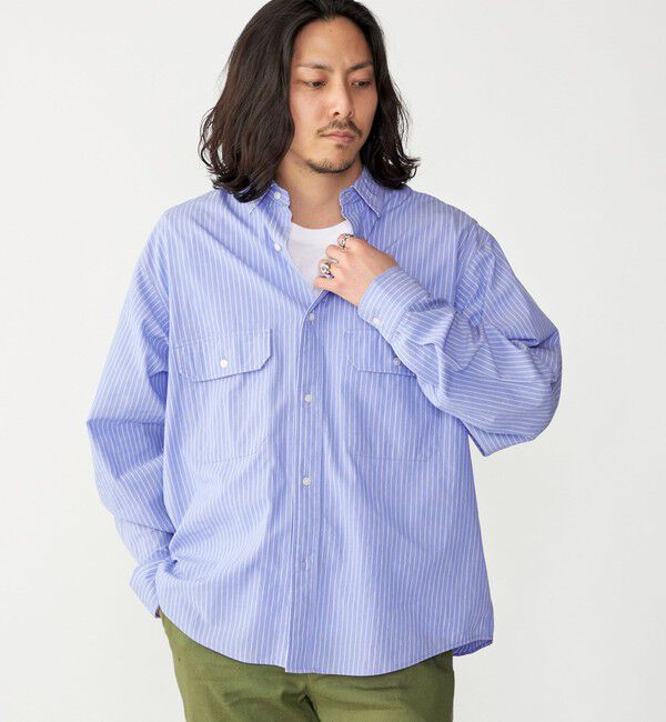 SHIPS「SHIPS: Wポケット ウォッシュド タイプライター 長袖 シャツ 〈チェック／ストライプ／単色〉」|シャツ・ブラウス|ライトブルー