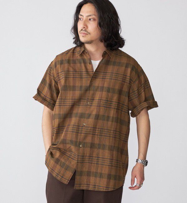 SHIPS「SHIPS: インド マドラスチェック レギュラーカラー ショートスリーブ シャツ」|シャツ・ブラウス|ブラウン