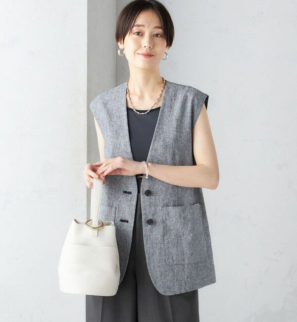 SHIPS for women「〈手洗い可能〉コットン リネン ノーカラー ジレ」|ベスト・ジレ|