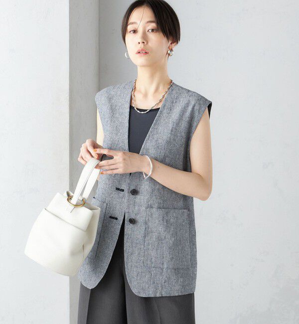 SHIPS for women「〈手洗い可能〉コットン リネン ノーカラー ジレ」|ベスト・ジレ|