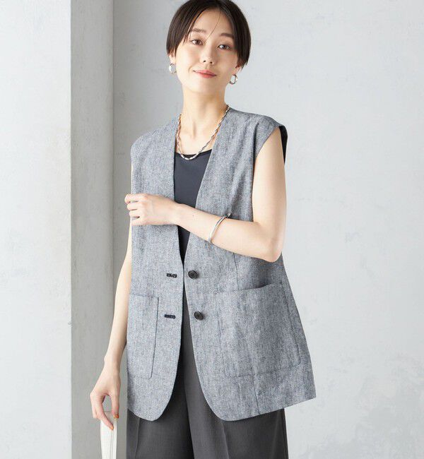 SHIPS for women「〈手洗い可能〉コットン リネン ノーカラー ジレ」|ベスト・ジレ|