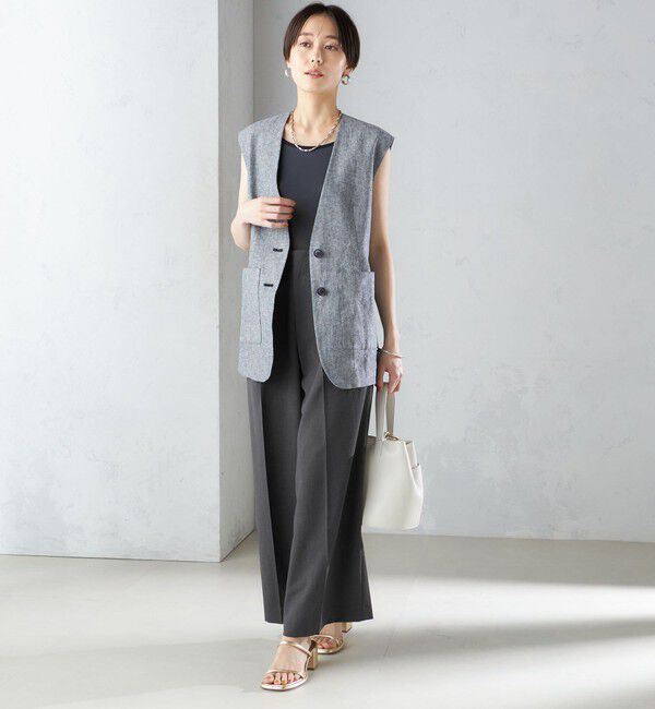 SHIPS for women「〈手洗い可能〉コットン リネン ノーカラー ジレ」|ベスト・ジレ|