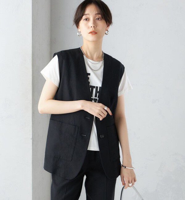 SHIPS for women「〈手洗い可能〉コットン リネン ノーカラー ジレ」|ベスト・ジレ|