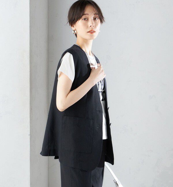 SHIPS for women「〈手洗い可能〉コットン リネン ノーカラー ジレ」|ベスト・ジレ|