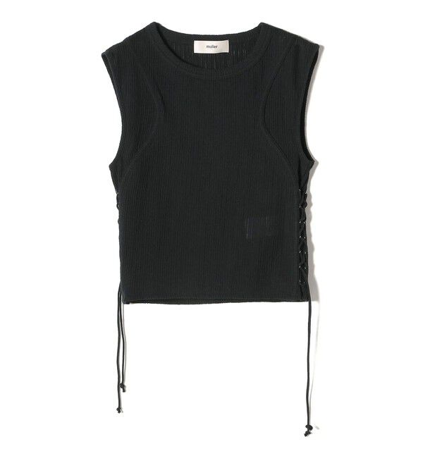 SHIPS for women「muller of yoshiokubo:〈手洗い可能〉レースアップ リブ タンクトップ」|Tシャツ・カットソー|ブラック