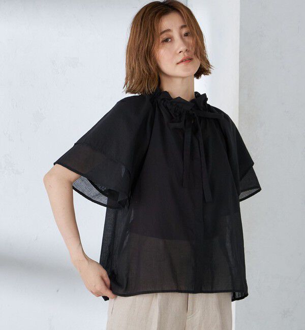 SHIPS for women「〈手洗い可能〉コットンボイル ネックギャザー ボウタイ ブラウス」|シャツ・ブラウス|