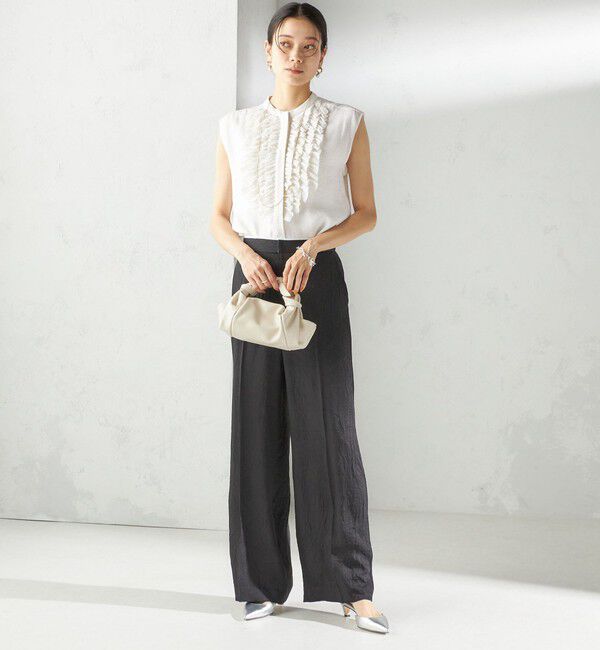 SHIPS for women「〈手洗い可能〉麻混 フロント フリル フレンチスリーブ ブラウス」|シャツ・ブラウス|