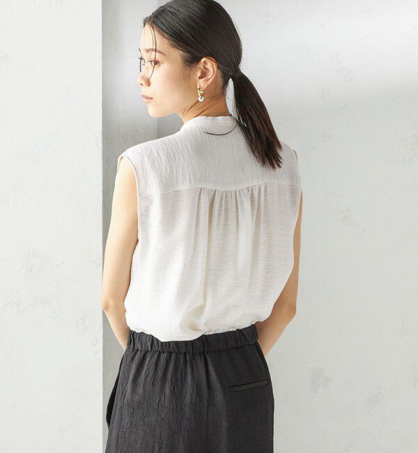 SHIPS for women「〈手洗い可能〉麻混 フロント フリル フレンチスリーブ ブラウス」|シャツ・ブラウス|