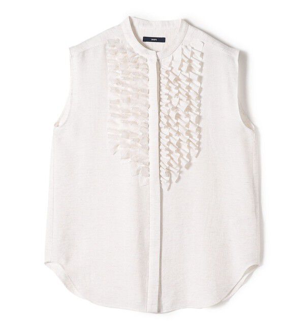 SHIPS for women「〈手洗い可能〉麻混 フロント フリル フレンチスリーブ ブラウス」|シャツ・ブラウス|