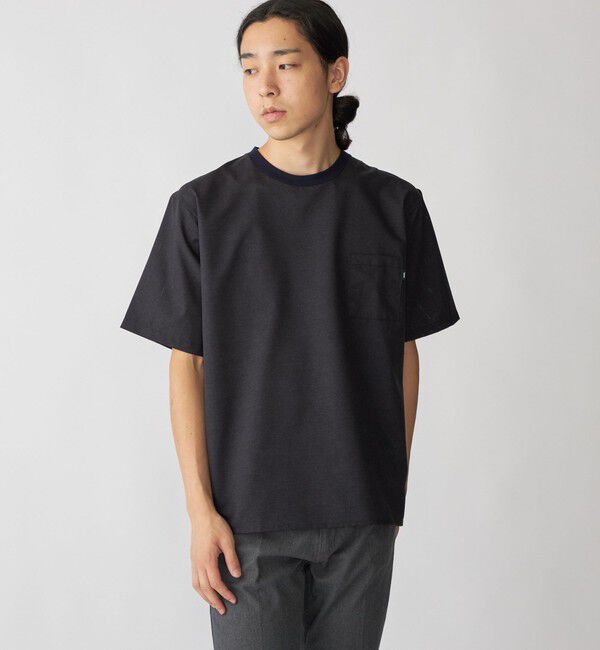 SHIPS「SHIPS:〈接触冷感・撥水等〉COOL DOTS(R) 2WAYストレッチ ドビープリントTシャツ」|Tシャツ・カットソー|ネイビー