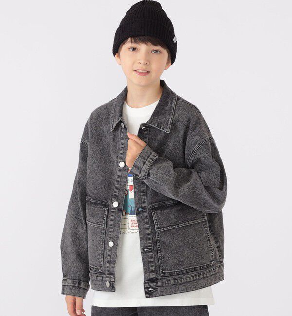 SHIPS KIDS「SHIPS KIDS:140～160cm / ジャージー ライク デニム ジャケット」|その他|ブラック
