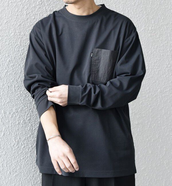 SHIPS any「【WEB限定】SHIPS any: 〈撥水加工〉Teflon EcoElite(TM) ナイロンポケット Tシャツ (ロンT)◇」|Tシャツ・カットソー|チャコールグレー
