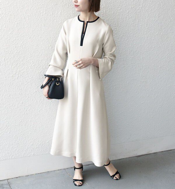 SHIPS any「【WEB限定】SHIPS any: ダブルクロス ウエスト タック Aライン ワンピース ［NAVY BLUE］」|ワンピース|