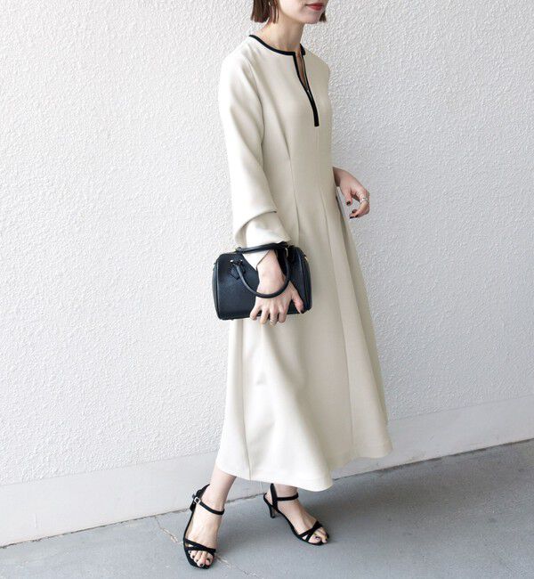 SHIPS any「【WEB限定】SHIPS any: ダブルクロス ウエスト タック Aライン ワンピース ［NAVY BLUE］」|ワンピース|