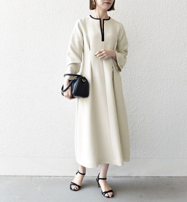 SHIPS any「【WEB限定】SHIPS any: ダブルクロス ウエスト タック Aライン ワンピース ［NAVY BLUE］」|ワンピース|