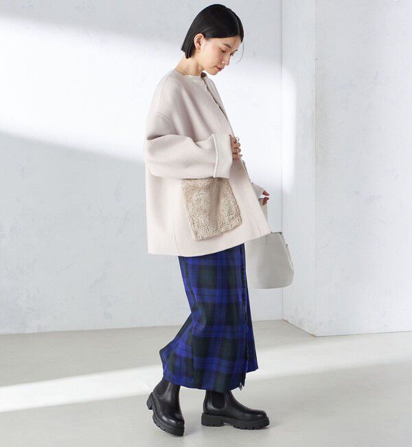 SHIPS for women「リバー ファー ポケット コート」|ノーカラーコート|