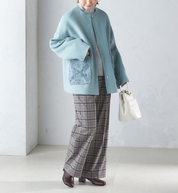 SHIPS for women「リバー ファー ポケット コート」|ノーカラーコート|