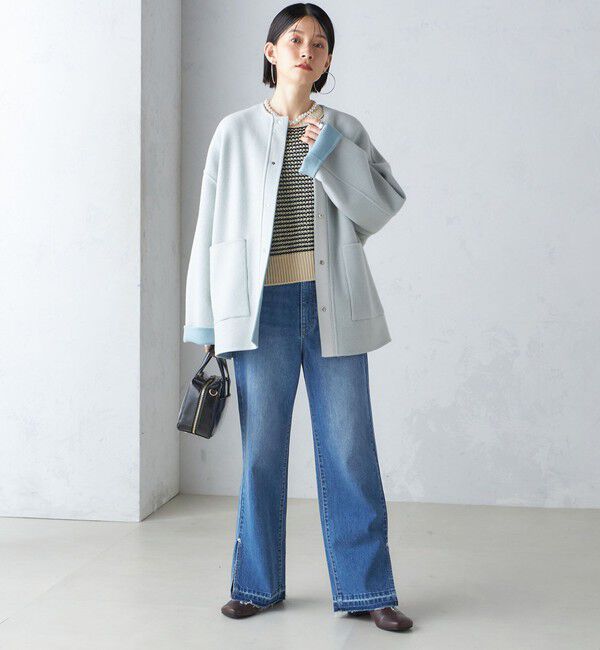 SHIPS for women「リバー ファー ポケット コート」|ノーカラーコート|