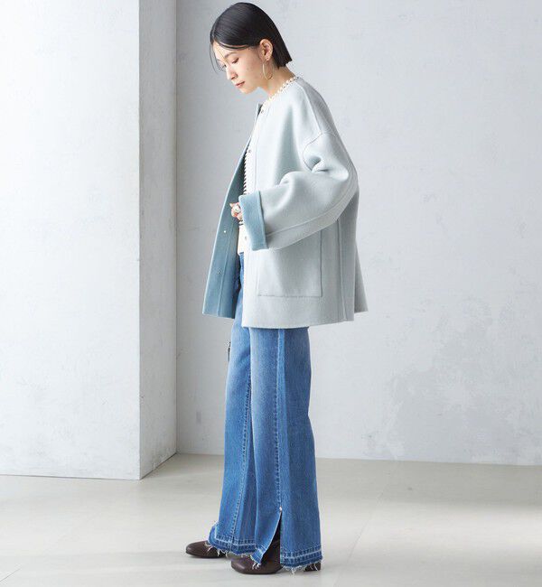 SHIPS for women「リバー ファー ポケット コート」|ノーカラーコート|