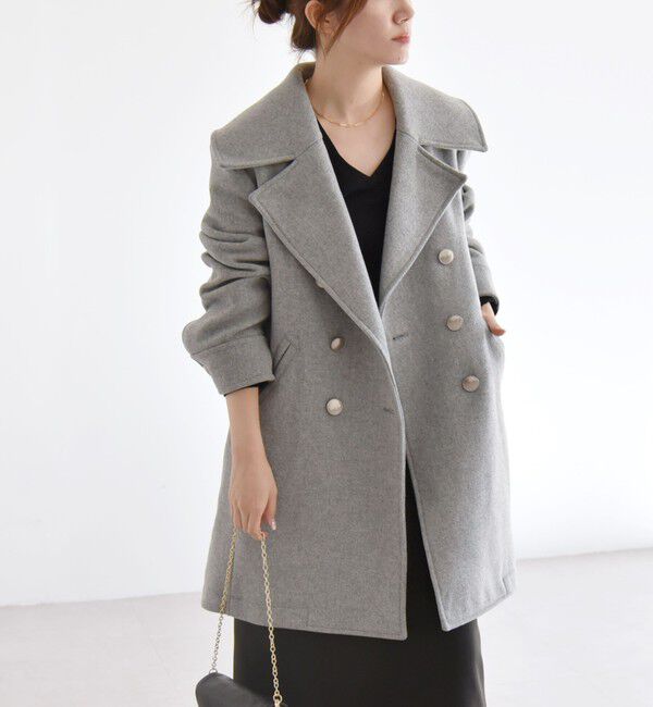 quaranciel「quaranciel: メルトン ビッグ カラー Pコート」|ピーコート|ライトグレー
