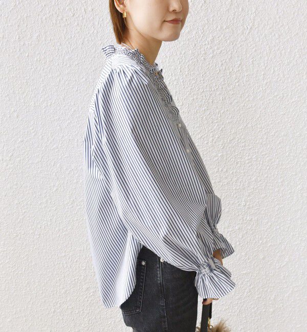 SHIPS for women「【WEB限定】〈手洗い可能〉 シャーリング Vネック 長袖 ブラウス」|シャツ・ブラウス|