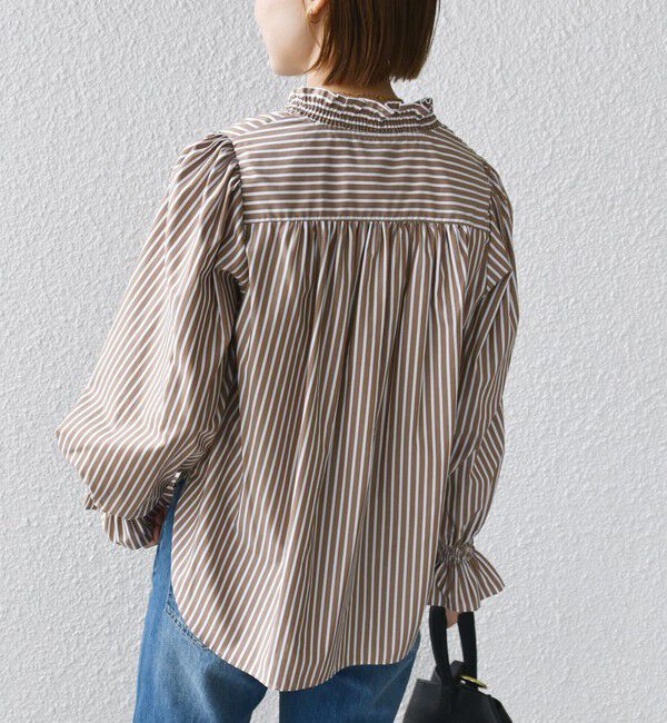 SHIPS for women「【WEB限定】〈手洗い可能〉 シャーリング Vネック 長袖 ブラウス」|シャツ・ブラウス|