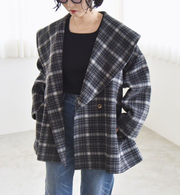 quaranciel「《一部追加予約》quaranciel: リバー ケープ ショート コート 25AW」|その他|チャコールグレー